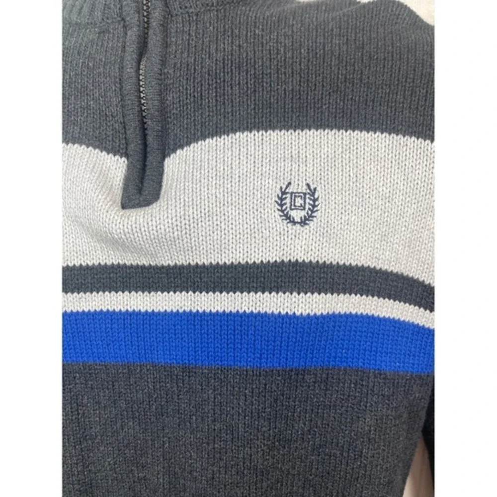 Chaps Quarter Zip Sweater Charcoal‎ Striped coastal grandpa preppy athletic